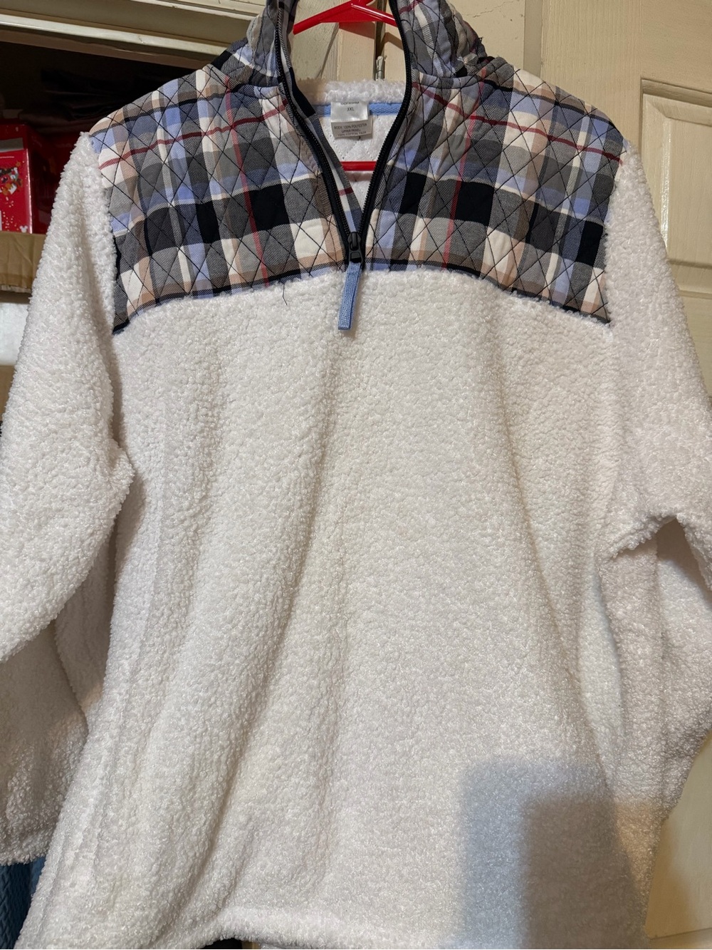 Vera Bradley Cream Sherpa Pullover with Plaid Yoke